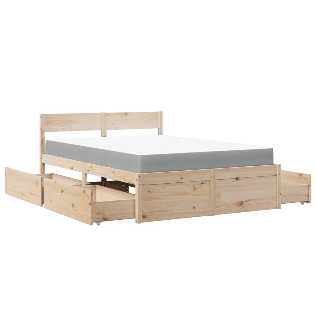 Letto con Cassetti e Materasso 140x190 cm Legno Massello Pino | homemem39