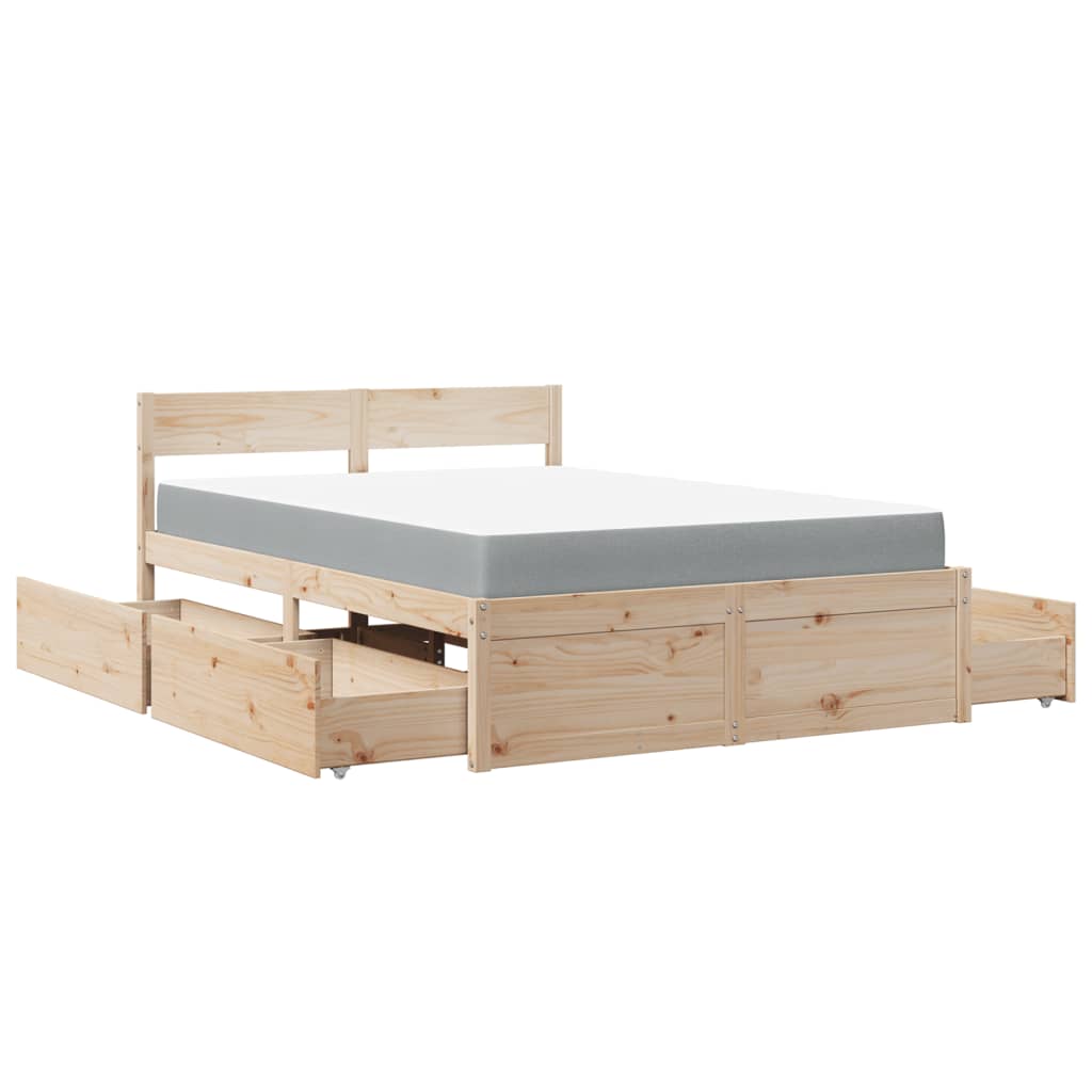 Letto con Cassetti e Materasso 120x190 cm Legno Massello Pino - homemem39