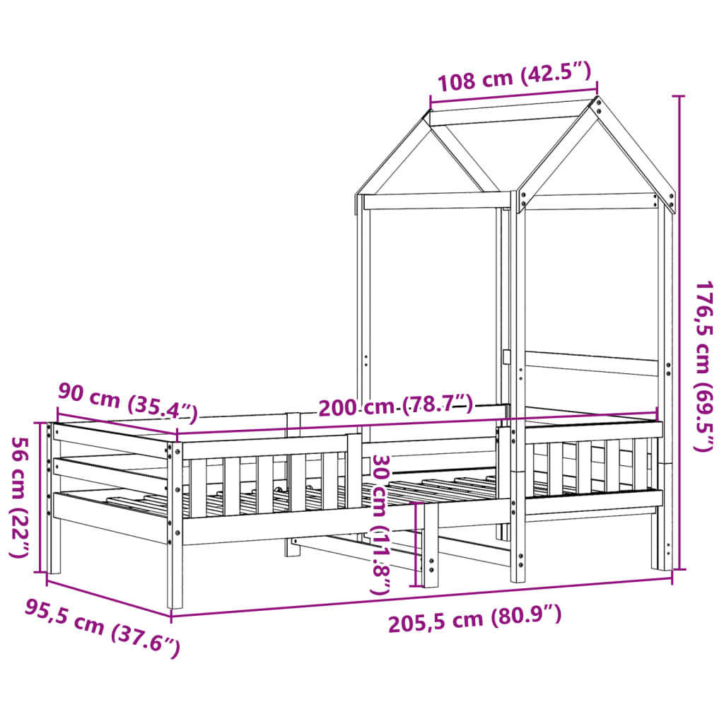 Giroletto con Tetto Cera 90x200 cm Legno Massello Pino | homemem39