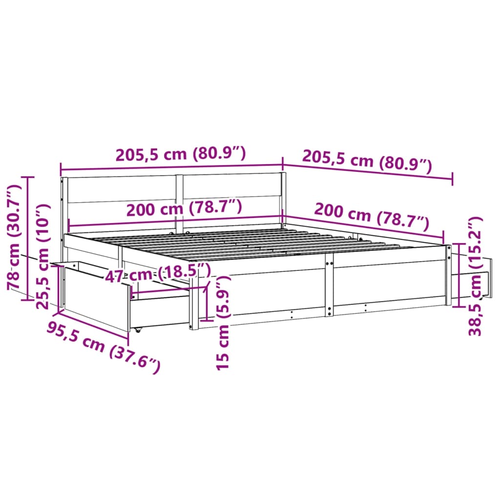 Letto senza Materasso Marrone Cera 200x200 cm in Legno di Pino | homemem39
