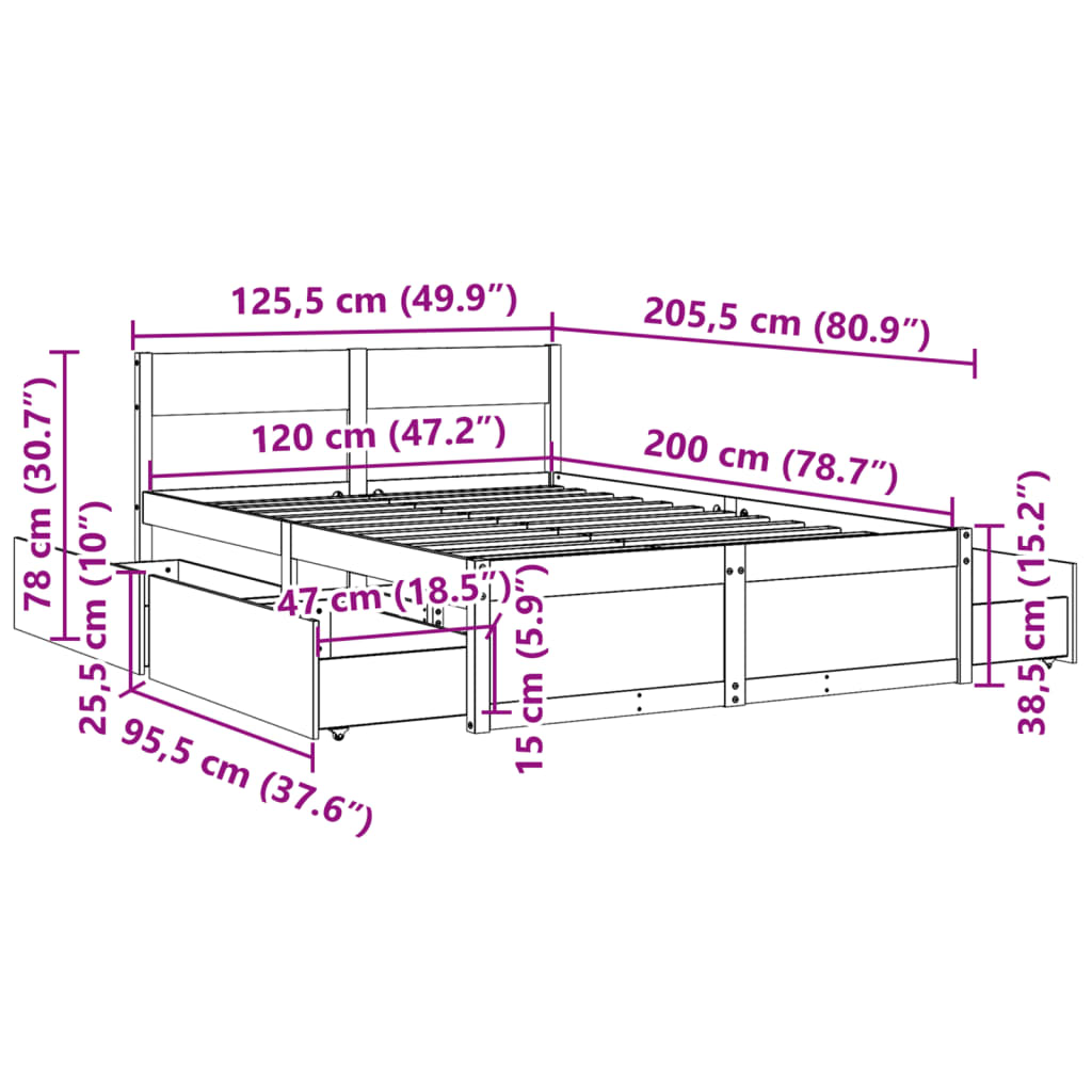Letto senza Materasso Marrone Cera 120x200 cm in Legno di Pino | homemem39