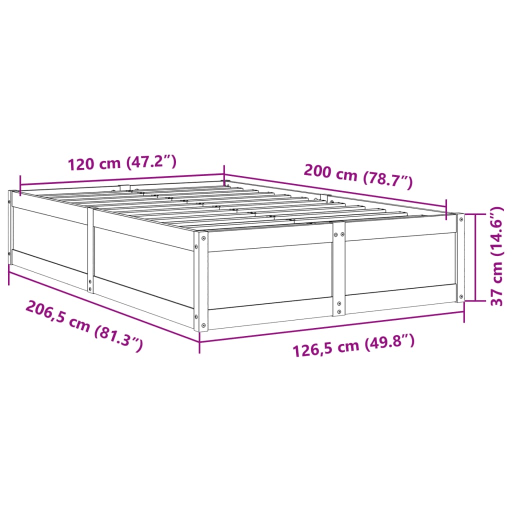 Letto senza Materasso Marrone Cera 120x200 cm in Legno di Pino | homemem39