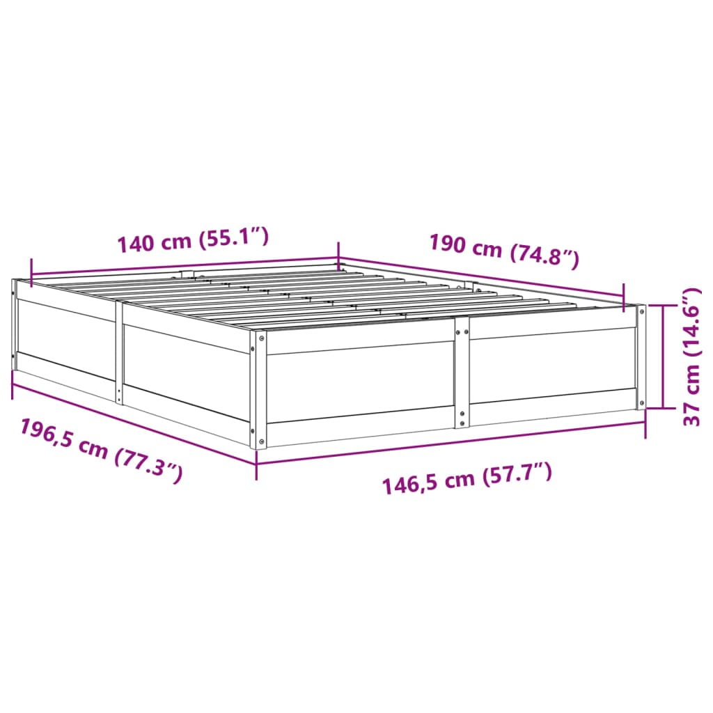 Letto senza Materasso Bianco 140x190 cm Legno Massello di Pino | homemem39