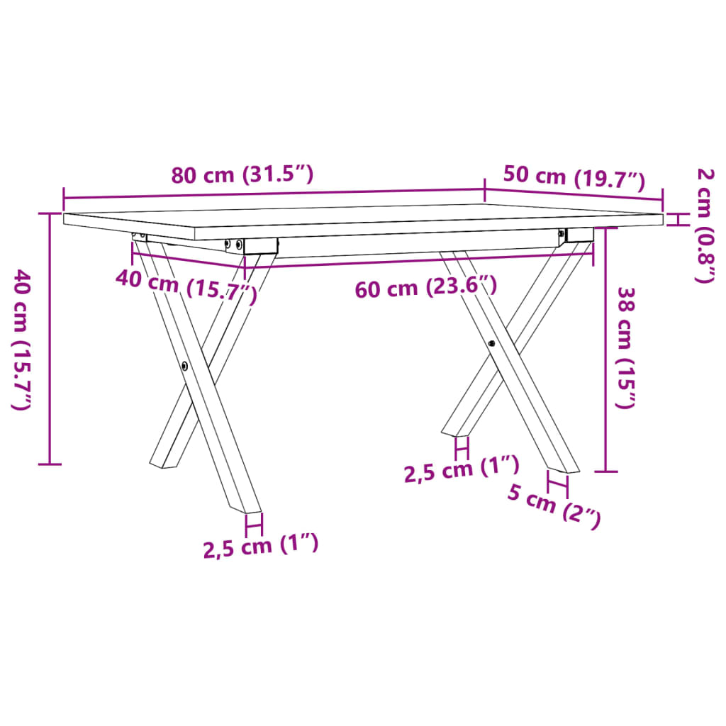 Tavolino da Salotto Telaio a X 80x50x40 cm Legno Pino e Acciaio | homemem39