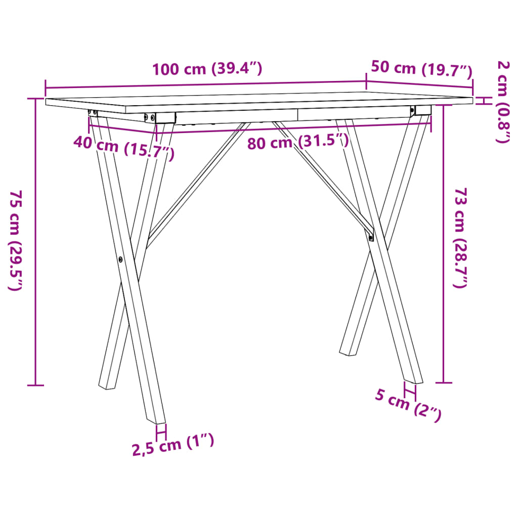 Tavolo da Pranzo Telaio a X 100x50x75 cm Legno Pino e Acciaio | homemem39
