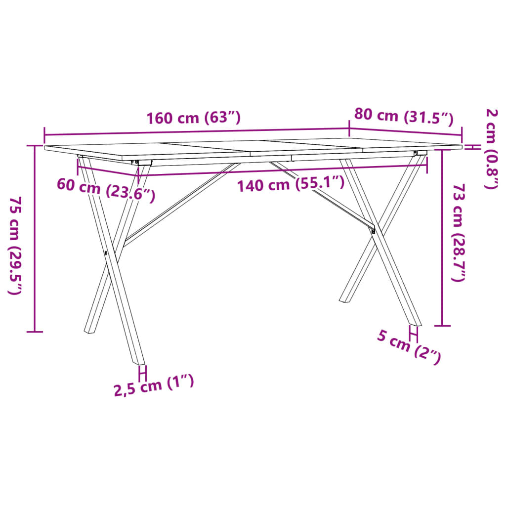 Tavolo da Pranzo Telaio a X 160x80x75 cm Legno Pino e Acciaio | homemem39