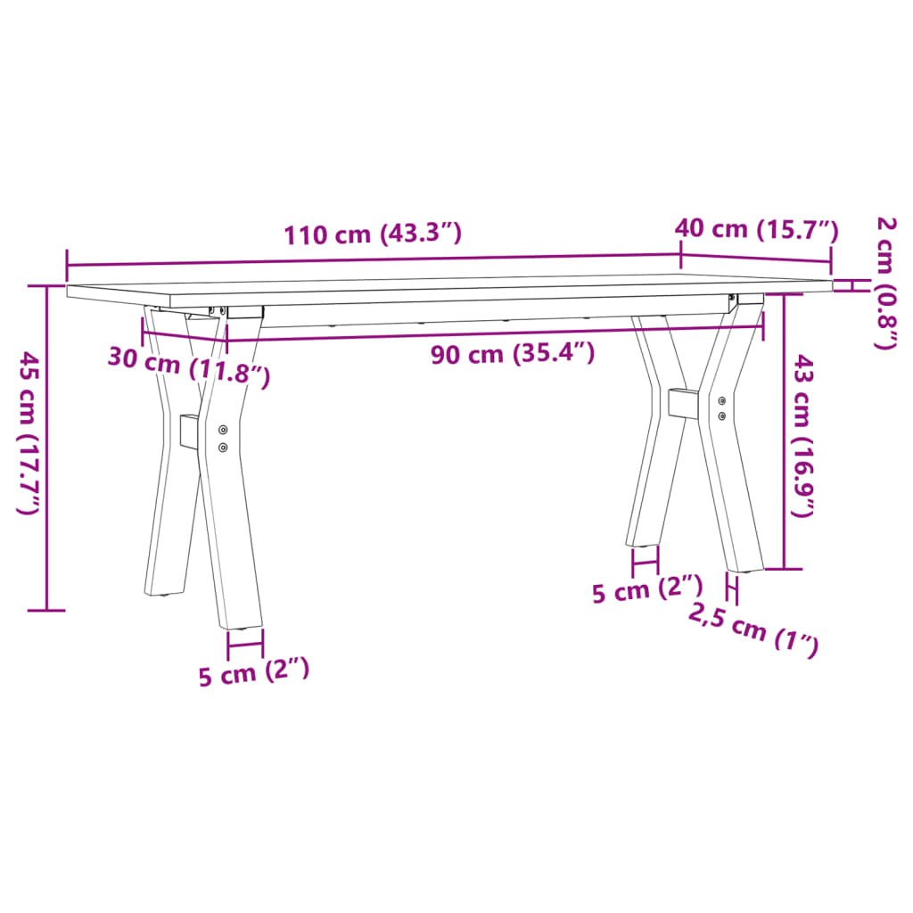 Tavolino Salotto Telaio a Y 110x40x45 cm Legno Pino e Acciaio | homemem39