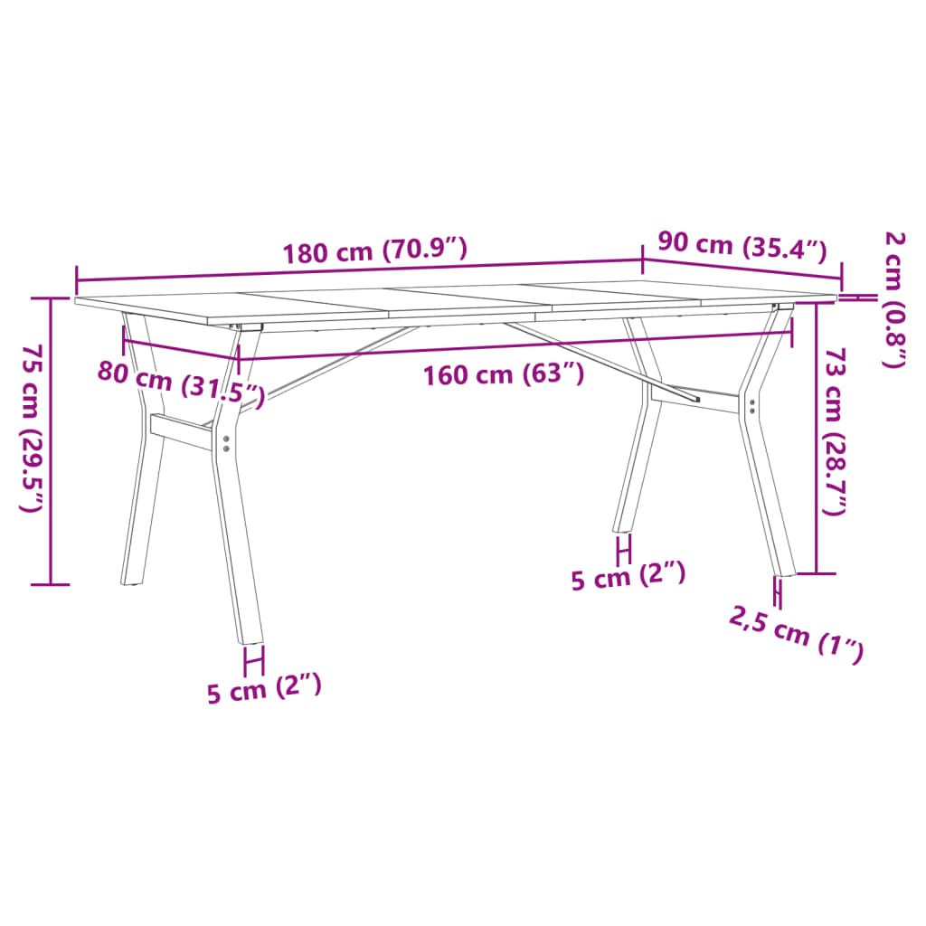 Tavolo da Pranzo Telaio a Y 180x90x75 cm Legno Pino e Acciaio | homemem39