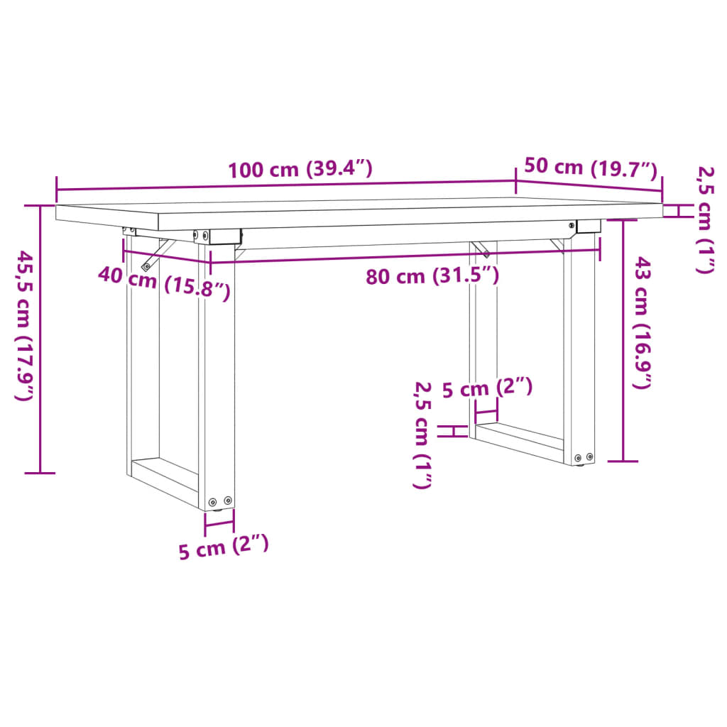 Tavolino Salotto Telaio a O 100x50x45,5 cm Legno Pino e Acciaio | homemem39