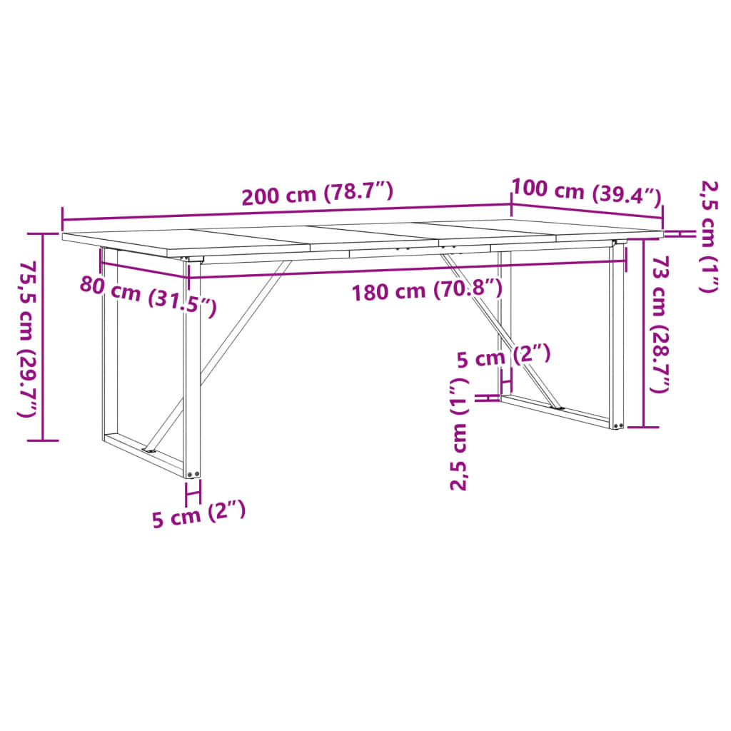 Tavolo Pranzo Telaio a O 200x100x75,5 cm Legno Pino e Acciaio | homemem39