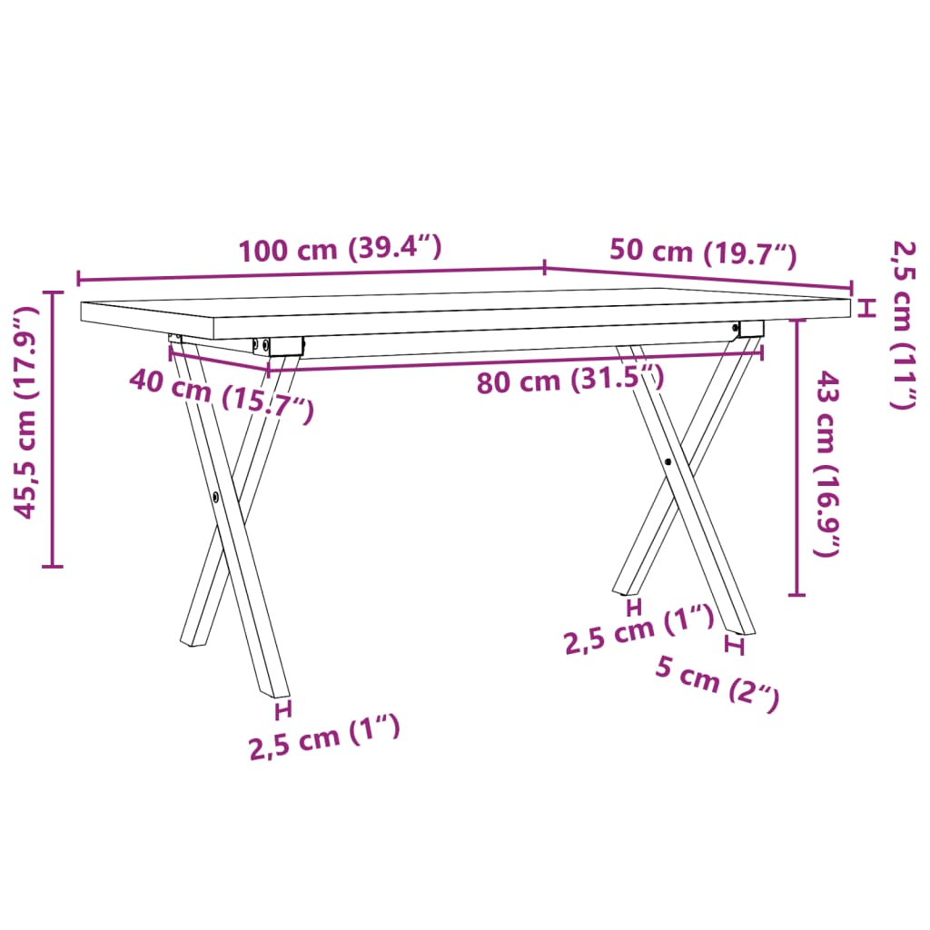 Tavolino Salotto Telaio a X 100x50x45,5 cm Legno Pino e Acciaio | homemem39