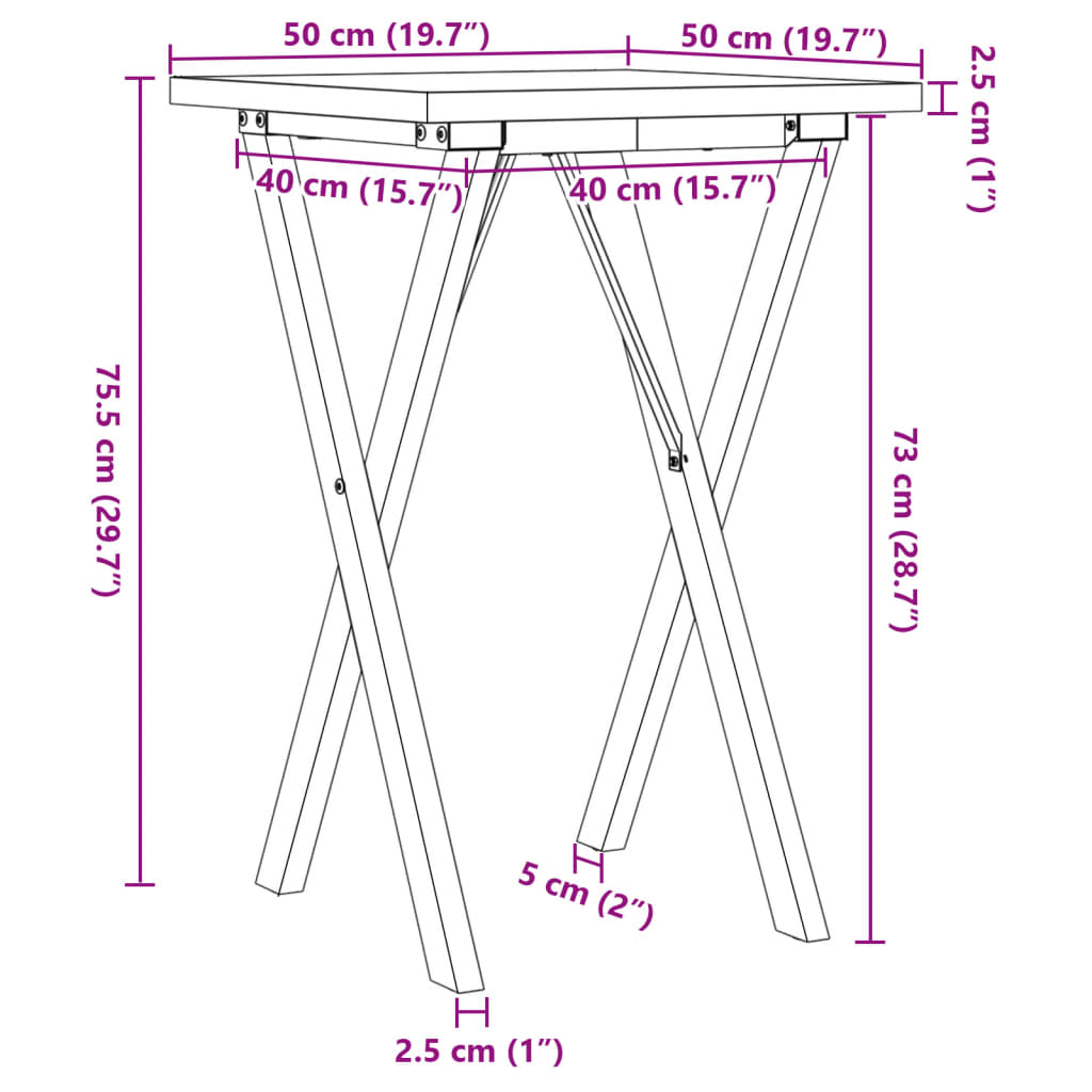Tavolo da Pranzo Telaio a X 50x50x75,5 cm Legno Pino e Acciaio | homemem39
