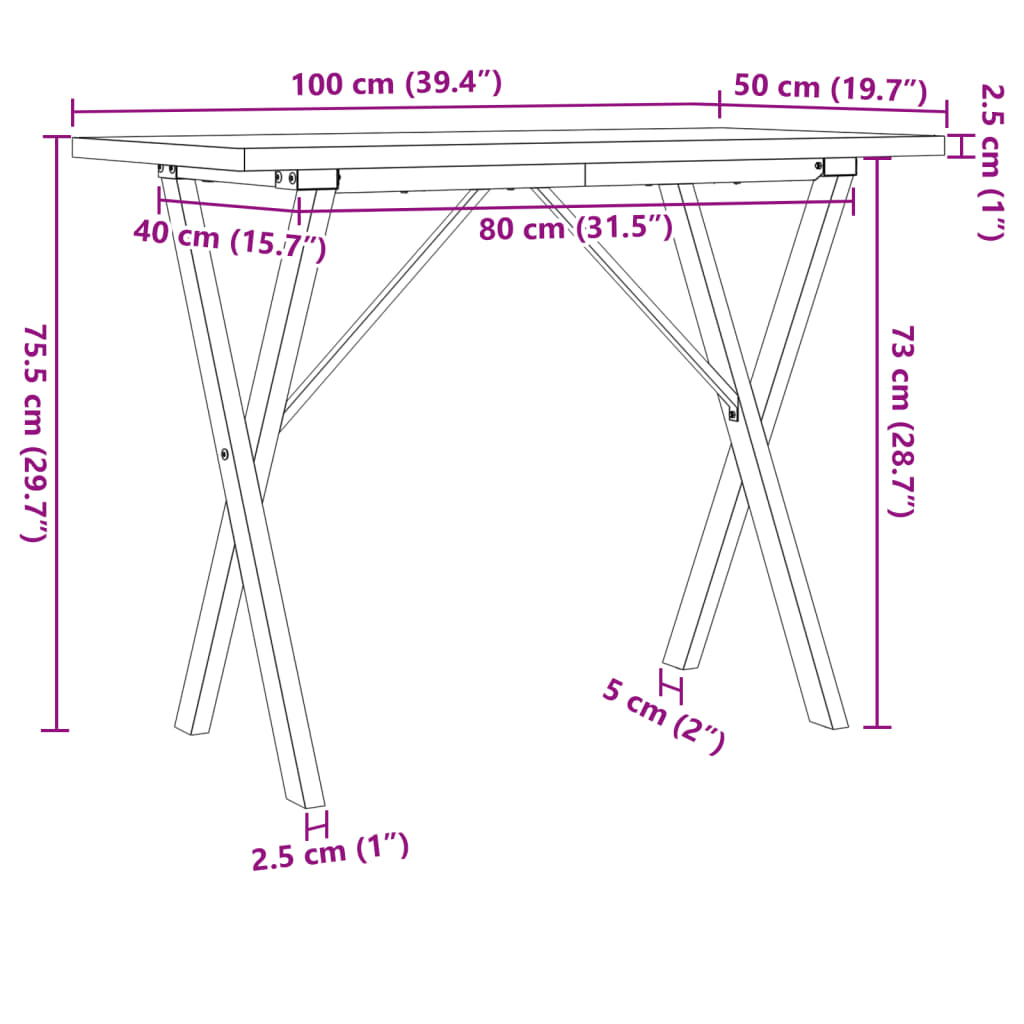Tavolo da Pranzo Telaio a X 100x50x75,5 cm Legno Pino e Acciaio | homemem39