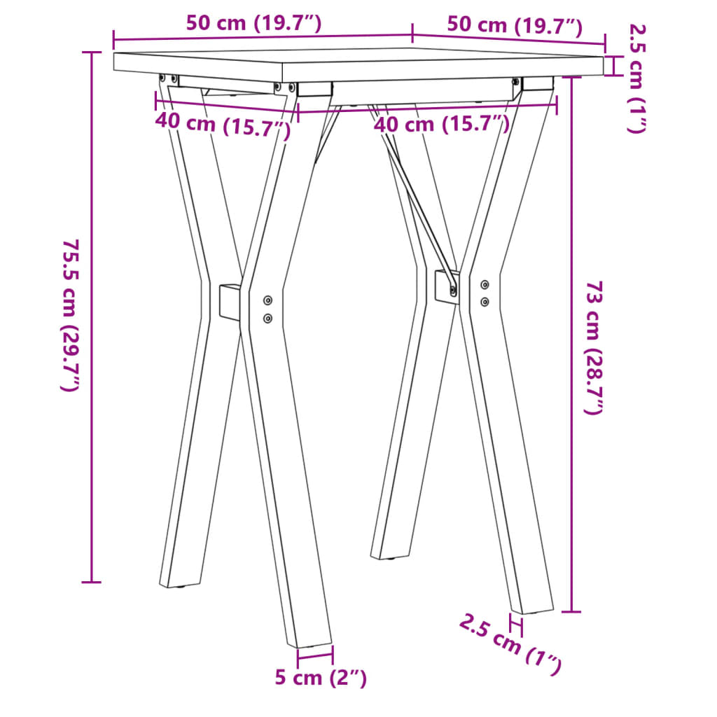 Tavolo da Pranzo Telaio a Y 50x50x75,5 cm Legno Pino e Acciaio | homemem39