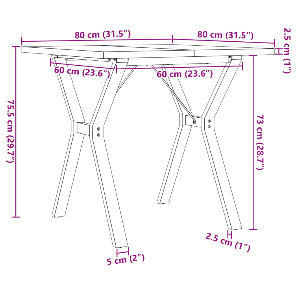 Tavolo da Pranzo Telaio a Y 80x80x75,5 cm Legno Pino e Acciaio | homemem39