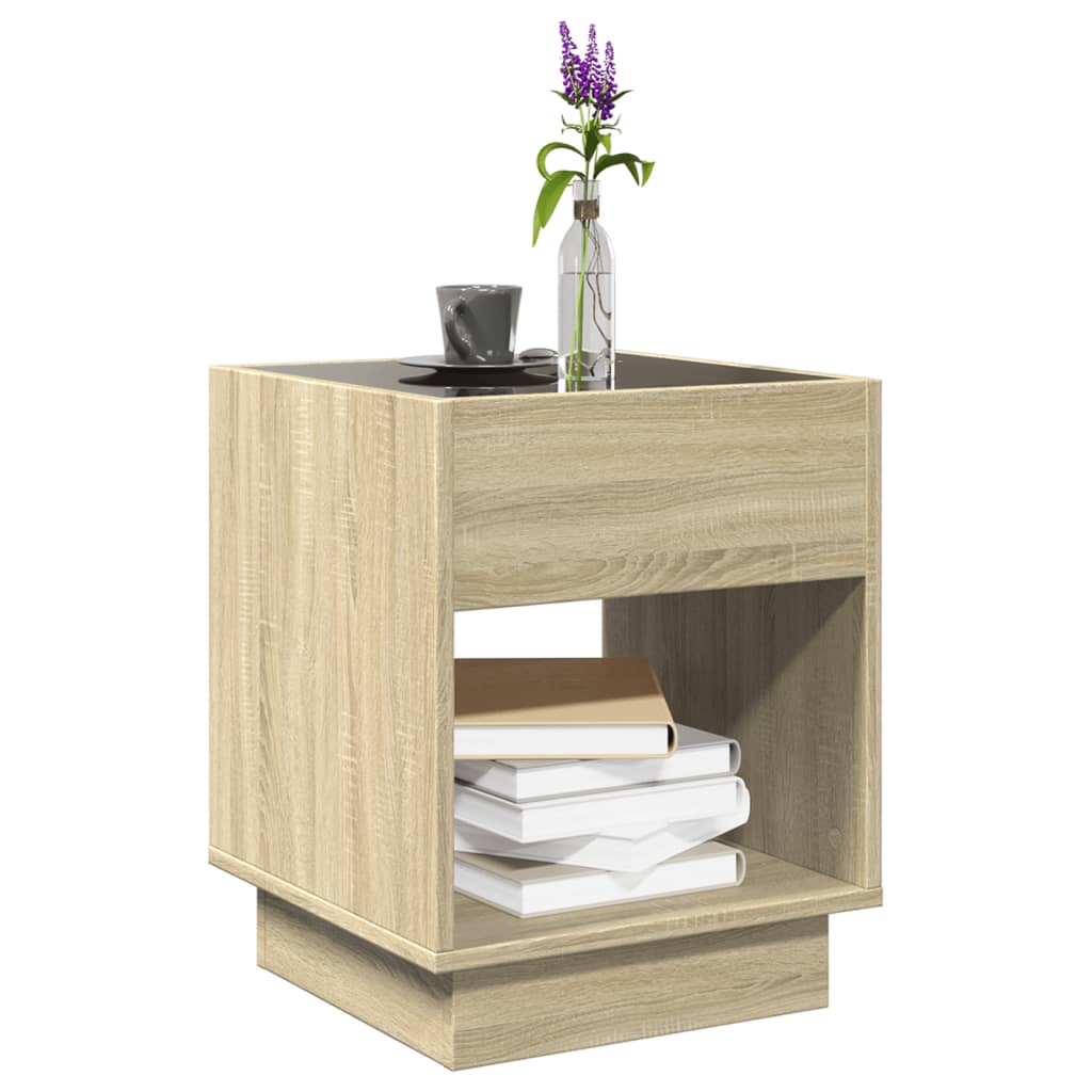 Tavolino da Salotto con LED Infinity Rovere Sonoma 40x40x50 cm