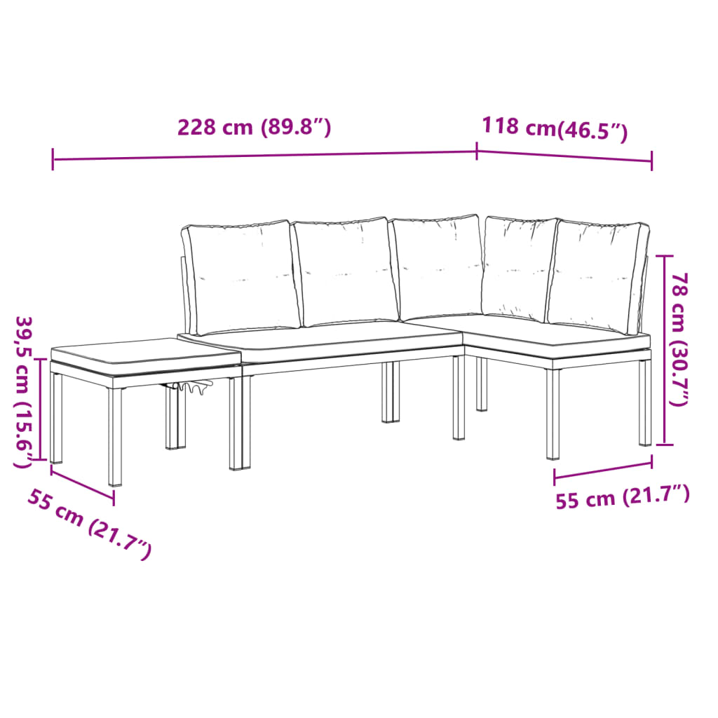 Set Panche Giardino Cuscini 3pz Nero Acciaio Verniciato Polvere | homemem39