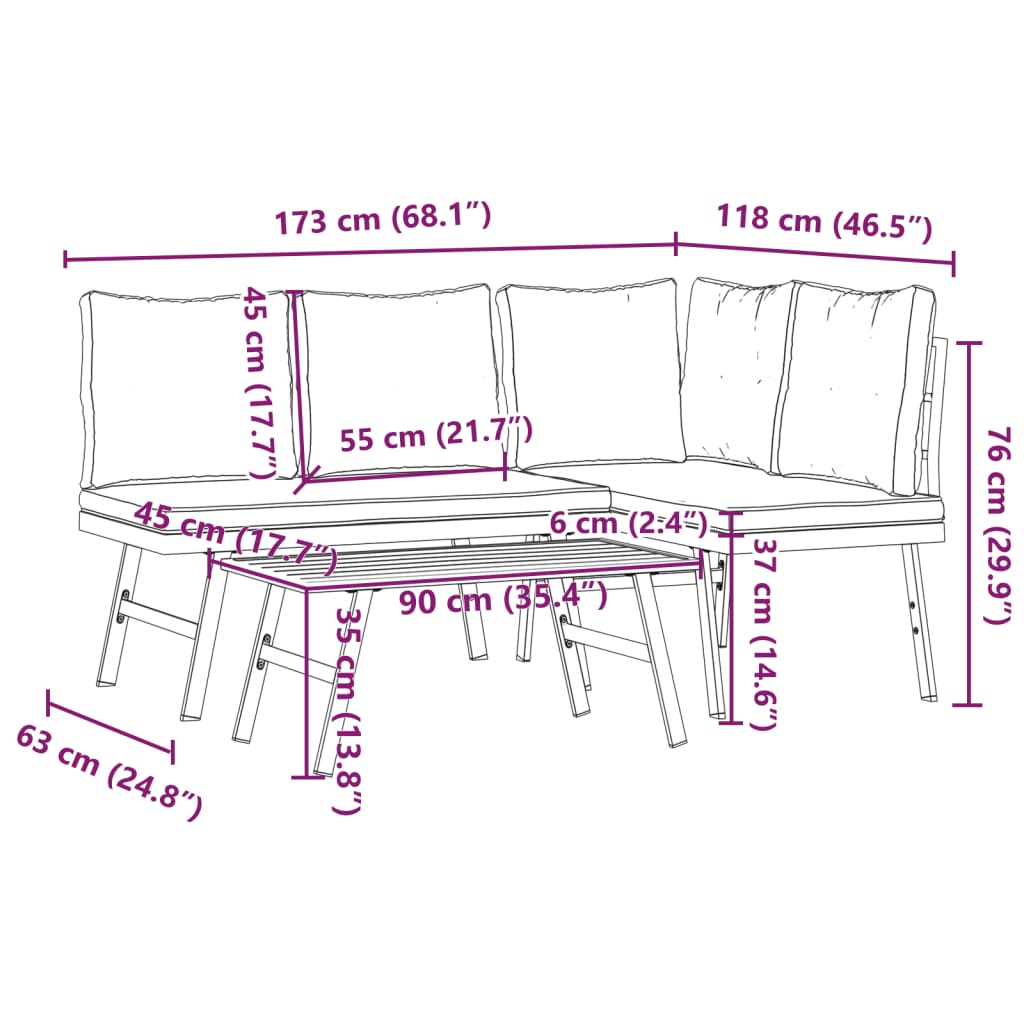 Set Panche Giardino Cuscini 3pz Nere Acciaio Verniciato Polvere | homemem39