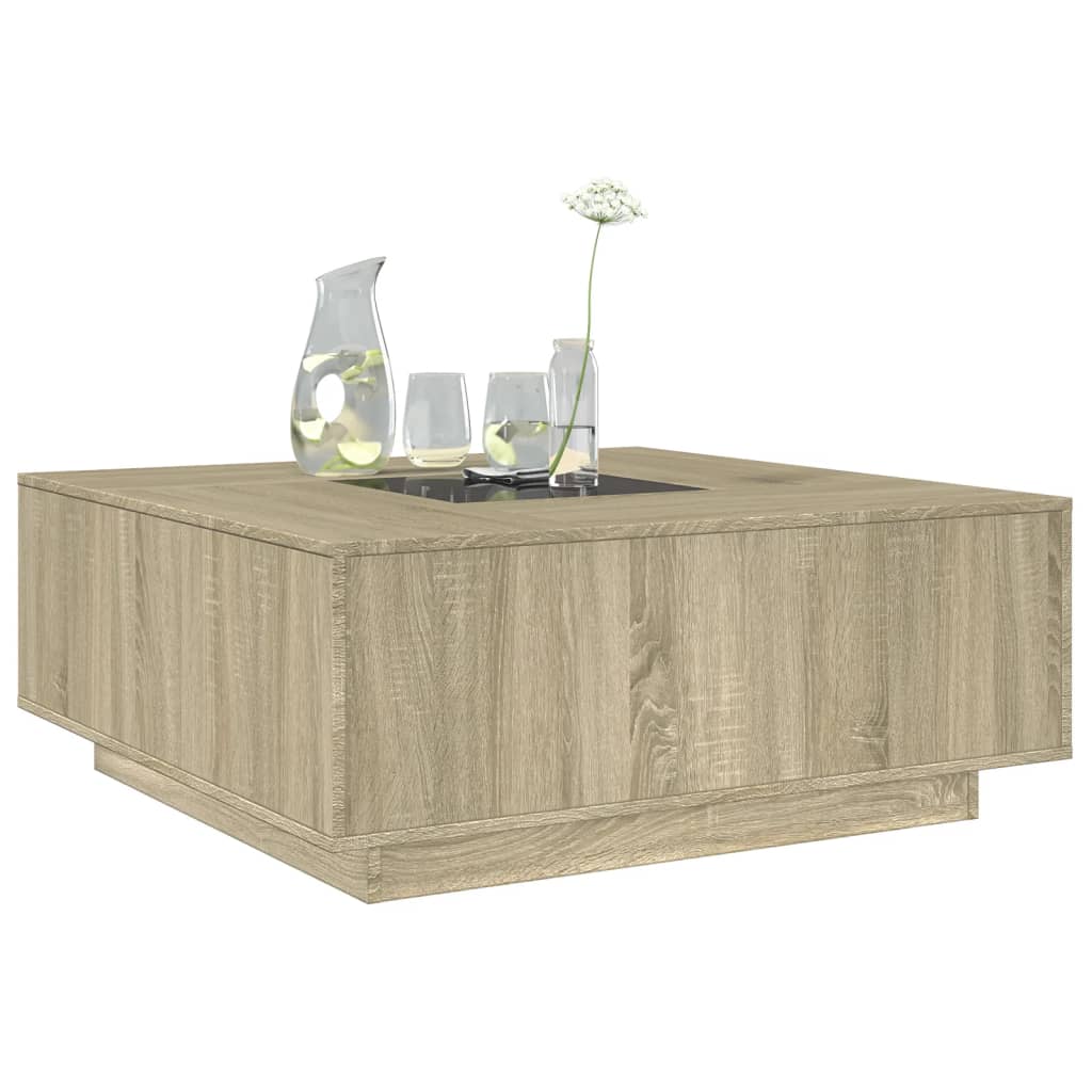 Tavolino da Salotto con LED Infinity Rovere Sonoma 100x100x40cm