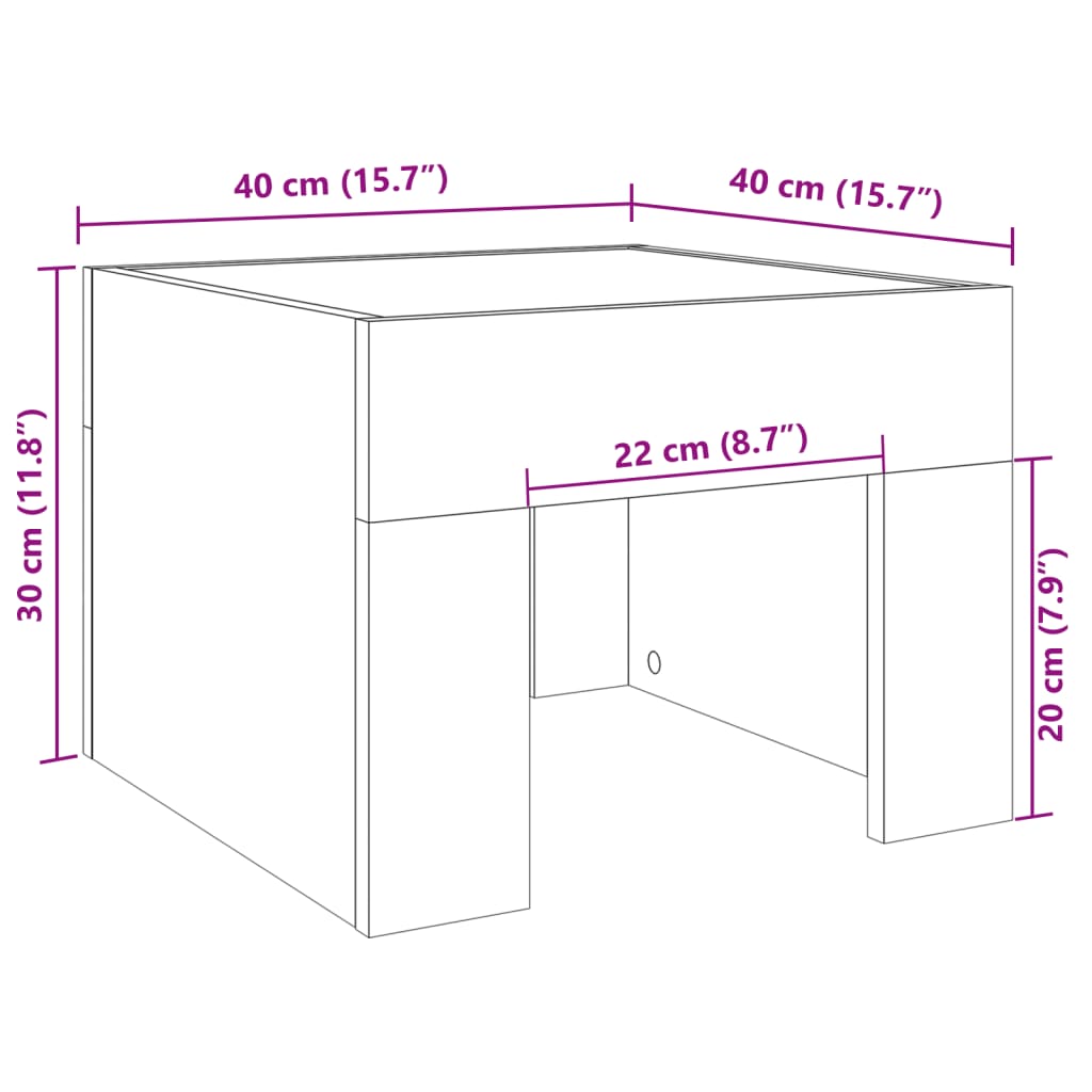 Comodino con LED Infinity Rovere Sonoma 40x40x30 cm | homemem39