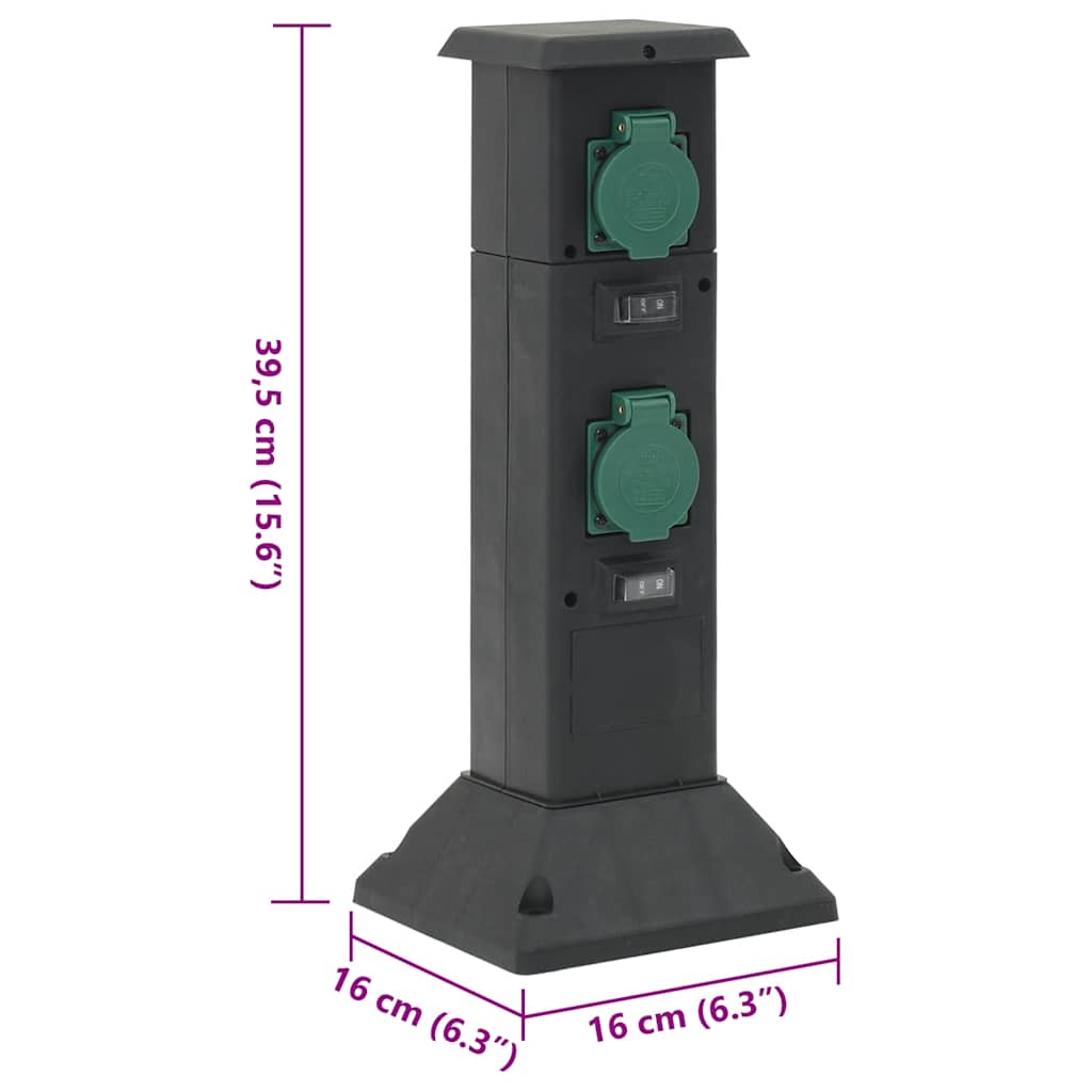 Colonna con Presa da Esterno a 4 Vie Nera e Verde 16x16x39,5cm - homemem39
