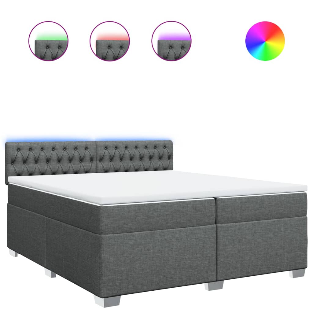 Giroletto a Molle con Materasso Grigio Scuro 200x200 cm Tessuto