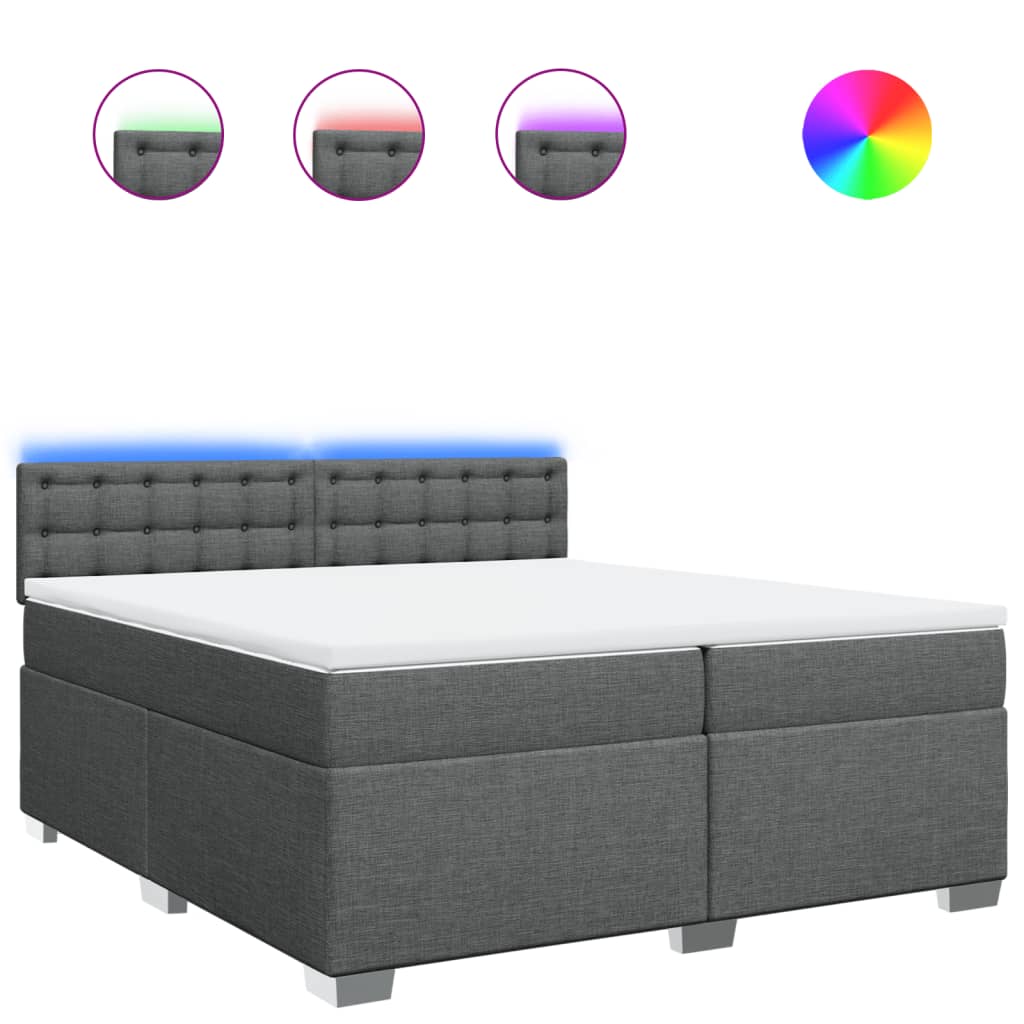 Giroletto a Molle con Materasso Grigio Scuro 200x200 cm Tessuto