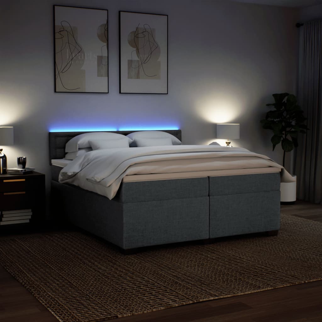 Giroletto a Molle con Materasso Grigio Scuro 200x200 cm Tessuto