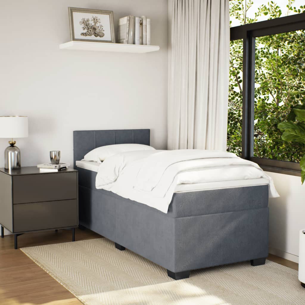 Giroletto a Molle con Materasso Grigio Scuro 90x190 cm Velluto