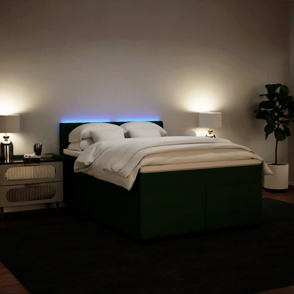 Giroletto a Molle con Materasso Verde Scuro 140x190 cm Velluto