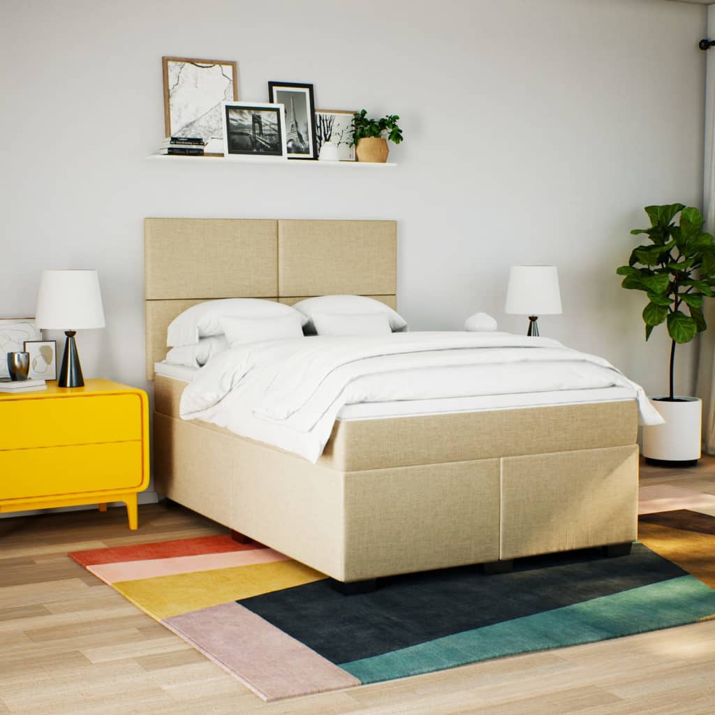Giroletto a Molle con Materasso Crema 160x200 cm in Tessuto