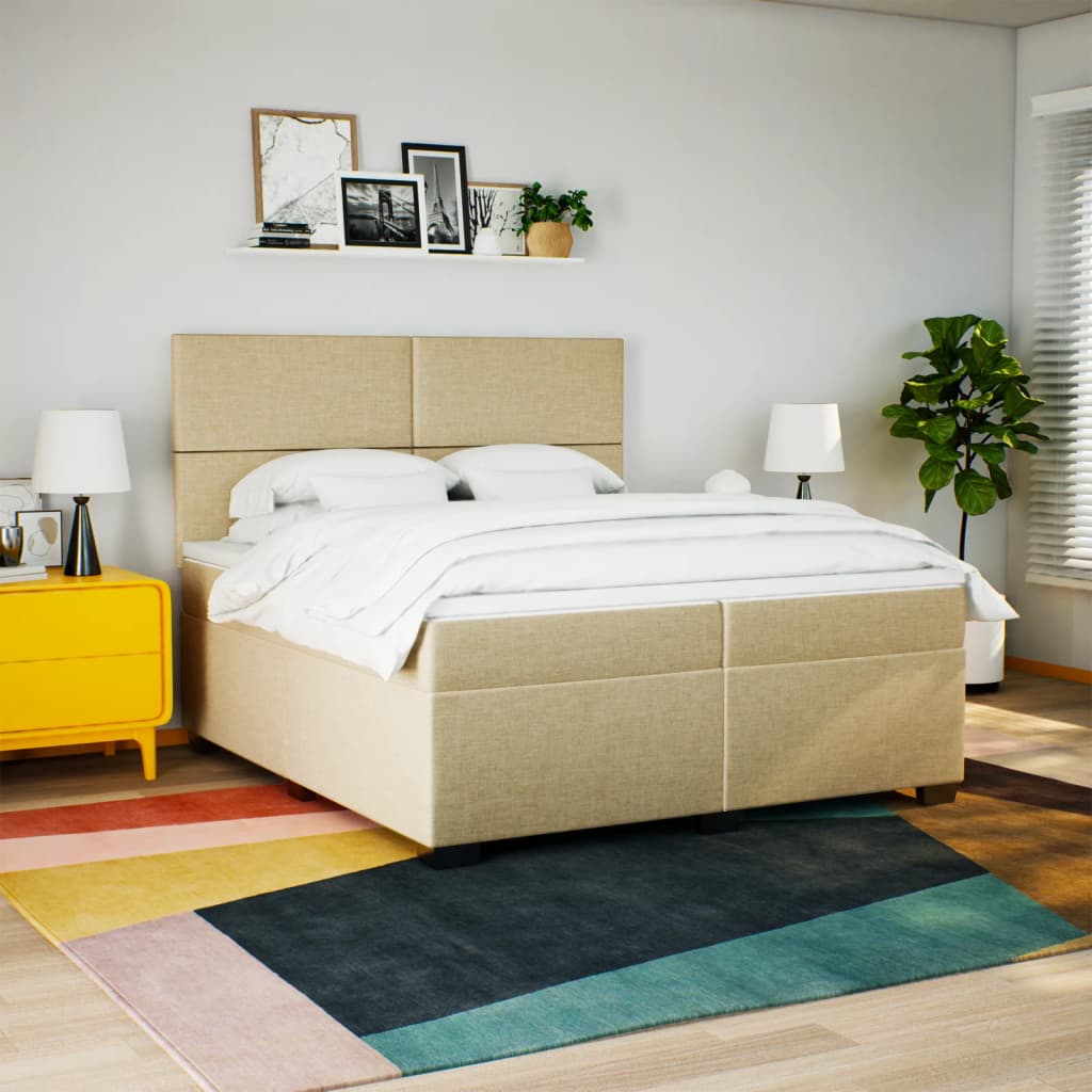 Giroletto a Molle con Materasso Crema 200x200 cm in Tessuto
