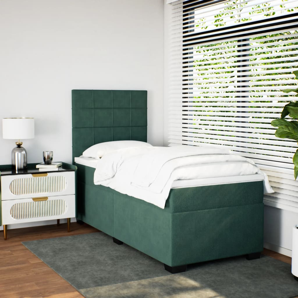 Giroletto a Molle con Materasso Verde Scuro 80x200 cm Velluto