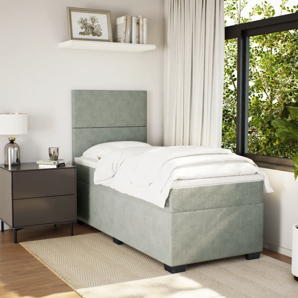 Giroletto a Molle con Materasso Grigio Chiaro 90x190 cm Velluto