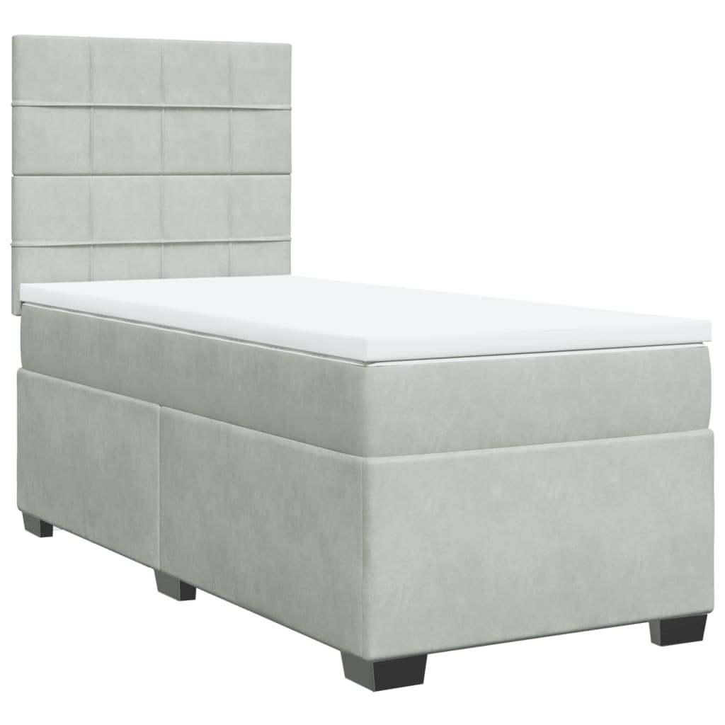 Giroletto a Molle con Materasso Grigio Chiaro 90x190 cm Velluto