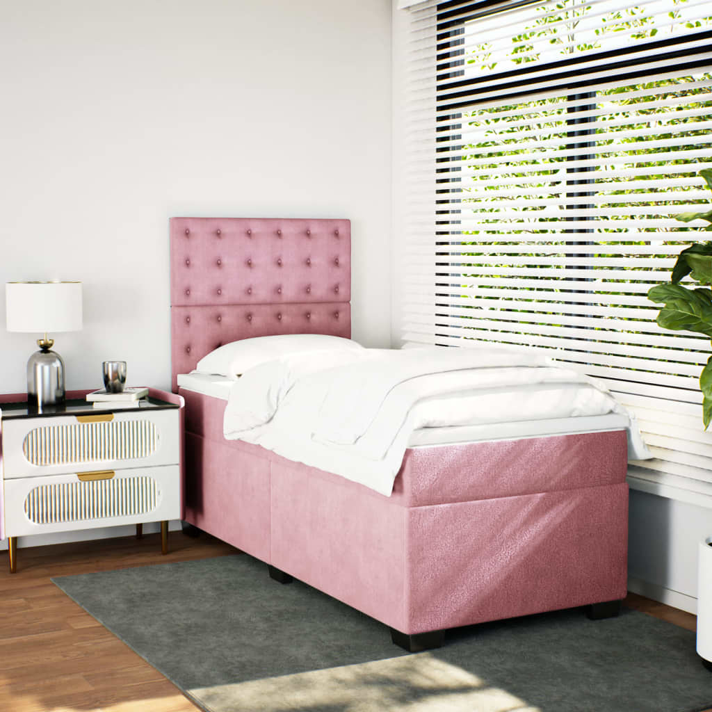 Giroletto a Molle con Materasso Rosa 90x190 cm in Velluto