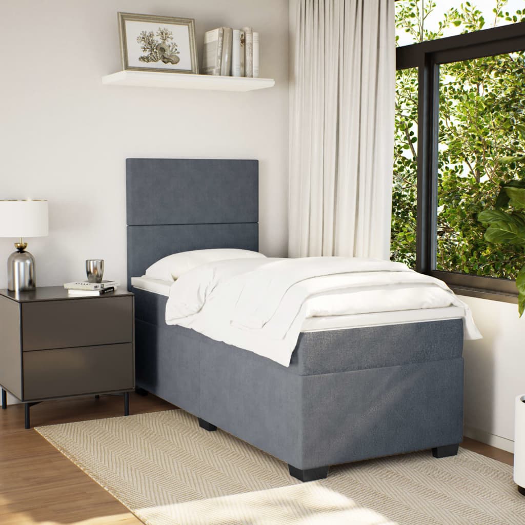 Giroletto a Molle con Materasso Grigio Scuro 90x200 cm Velluto