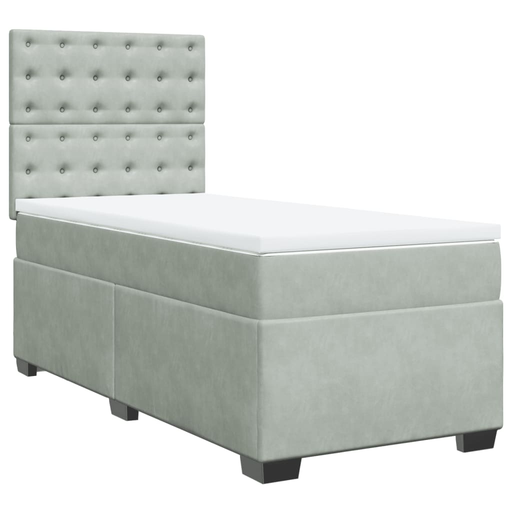 Giroletto a Molle con Materasso Grigio Chiaro 90x200 cm Velluto