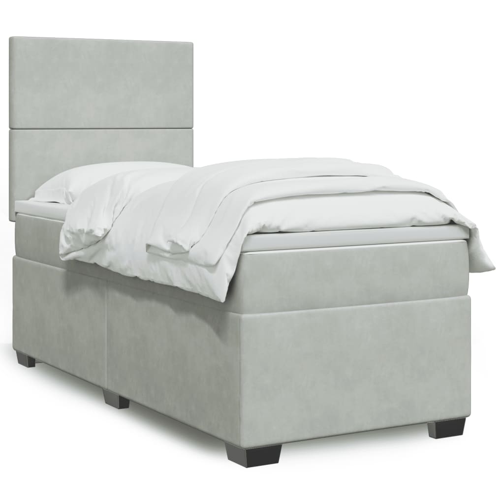 Giroletto a Molle con Materasso Grigio Chiaro 100x200cm Velluto
