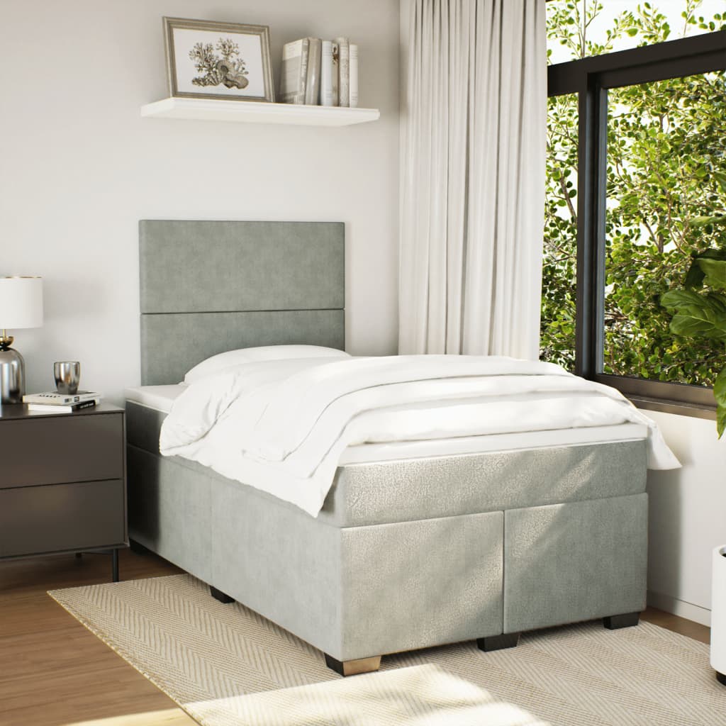 Giroletto a Molle con Materasso Grigio Chiaro 120x190cm Velluto