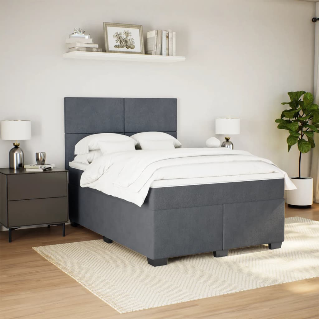 Giroletto a Molle con Materasso Grigio Scuro 140x200 cm Velluto
