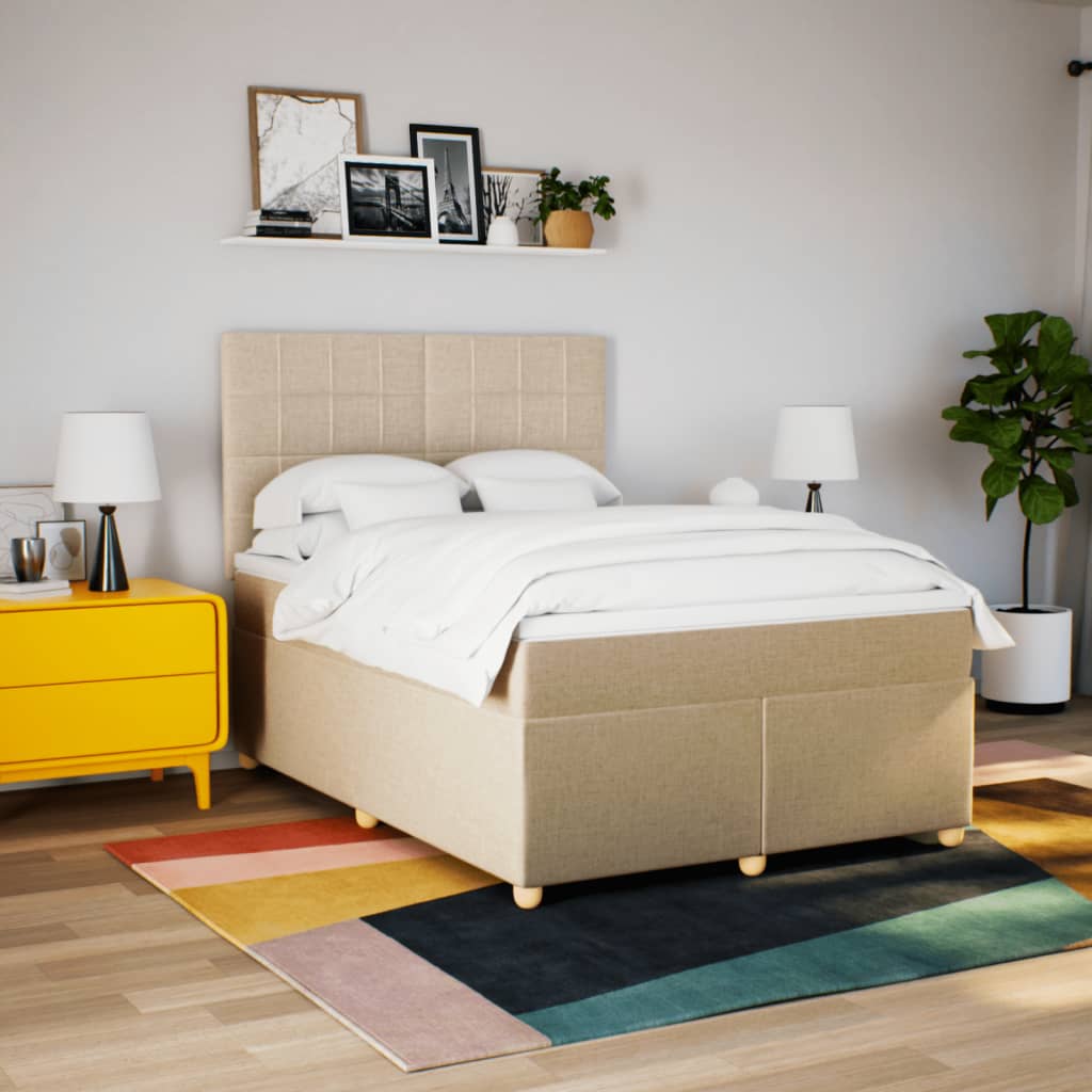 Giroletto a Molle con Materasso Crema 160x200 cm in Tessuto