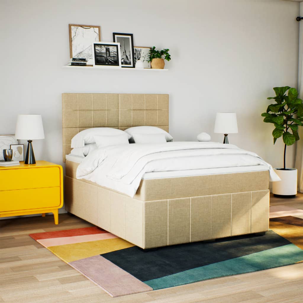 Giroletto a Molle con Materasso Crema 140x200 cm in Tessuto