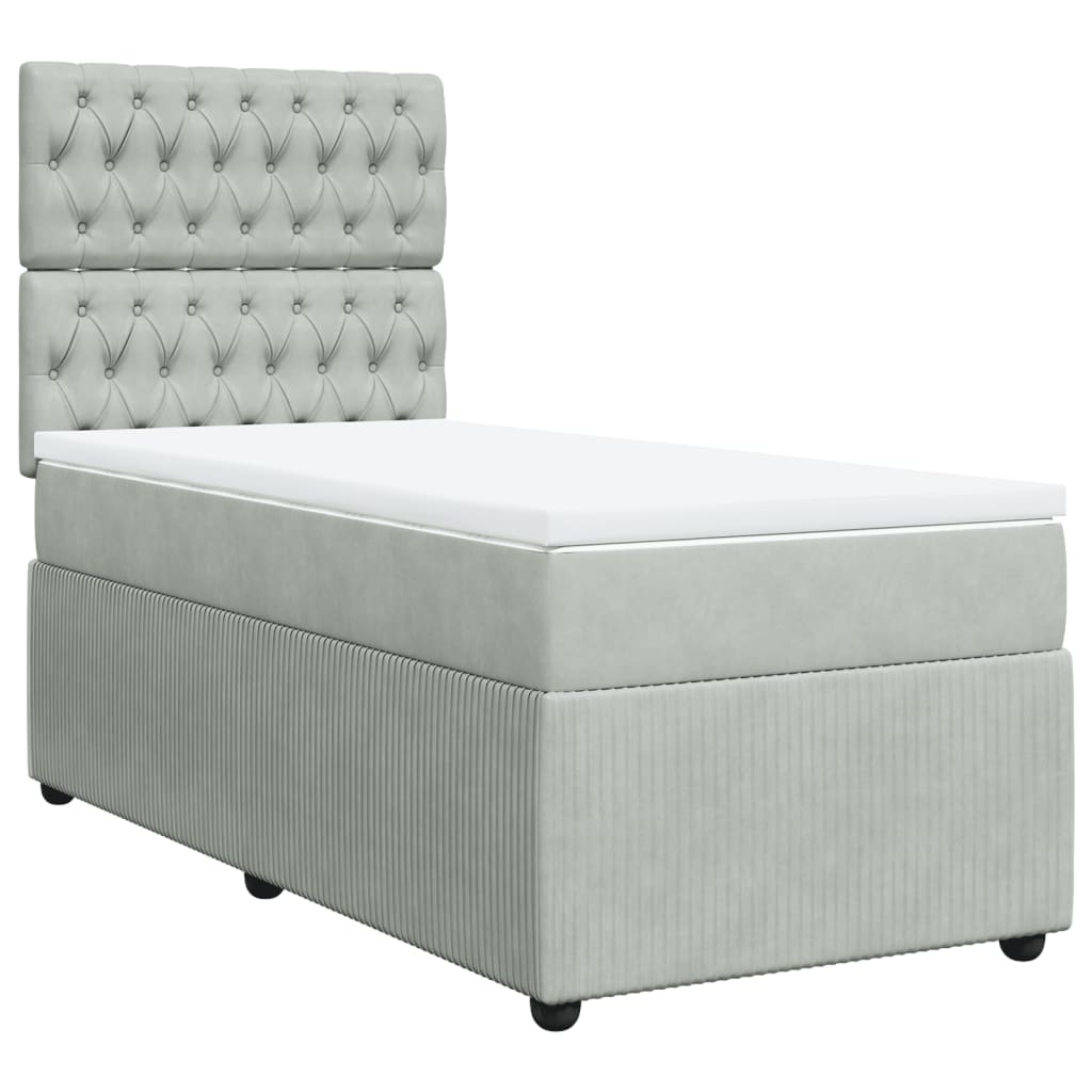 Giroletto a Molle con Materasso Grigio Chiaro 90x190 cm Velluto