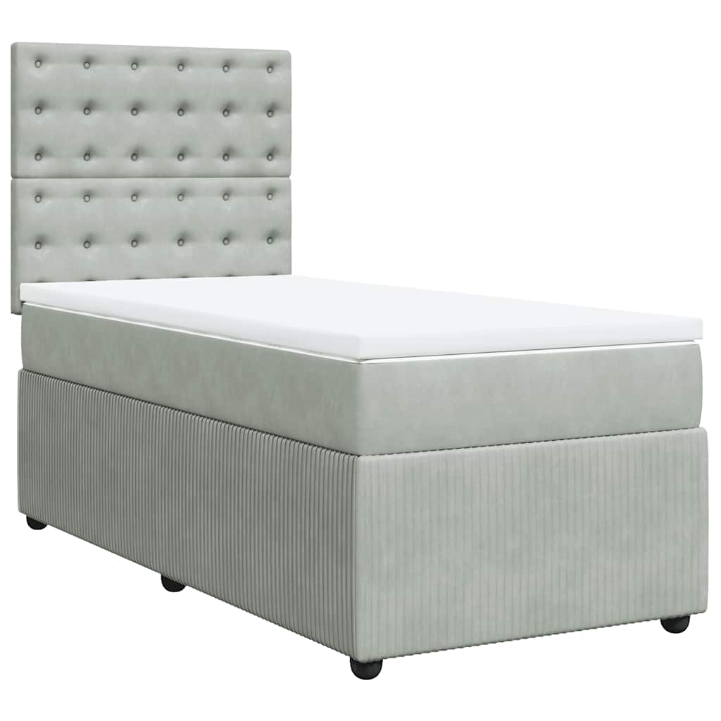 Giroletto a Molle con Materasso Grigio Chiaro 90x190 cm Velluto