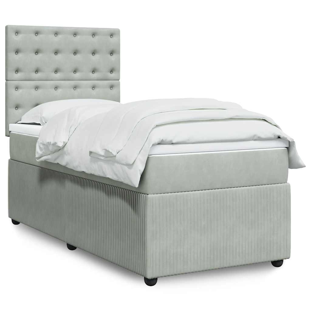 Giroletto a Molle con Materasso Grigio Chiaro 90x190 cm Velluto