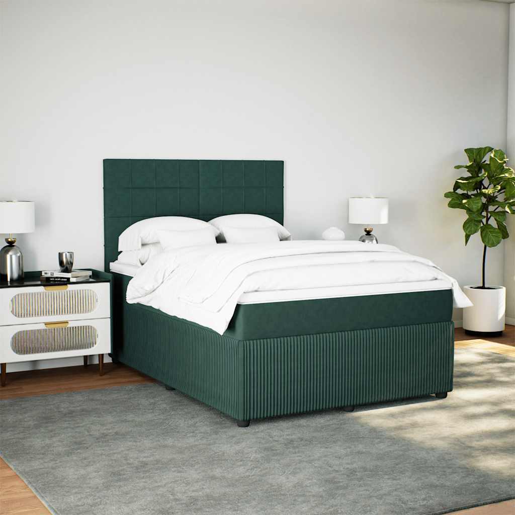 Giroletto a Molle con Materasso Verde Scuro 140x190 cm Velluto