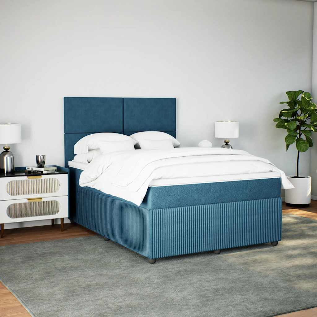 Giroletto a Molle con Materasso Blu Scuro 160x200 cm in Velluto