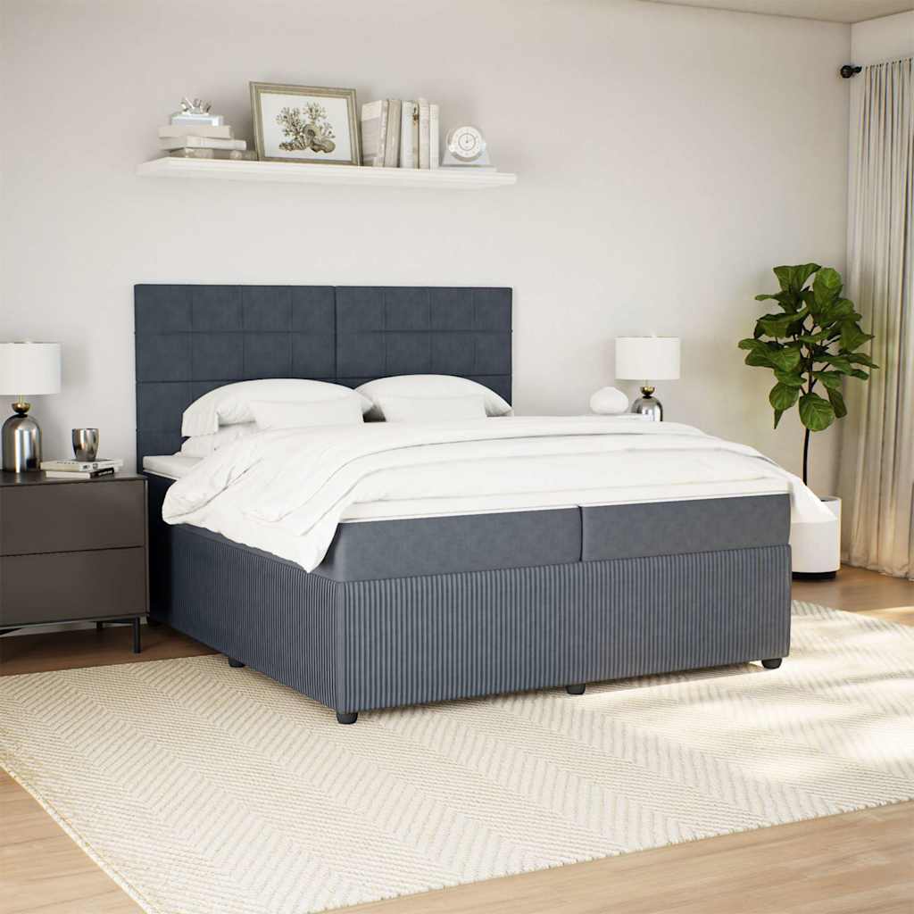 Giroletto a Molle con Materasso Grigio Scuro 200x200 cm Velluto