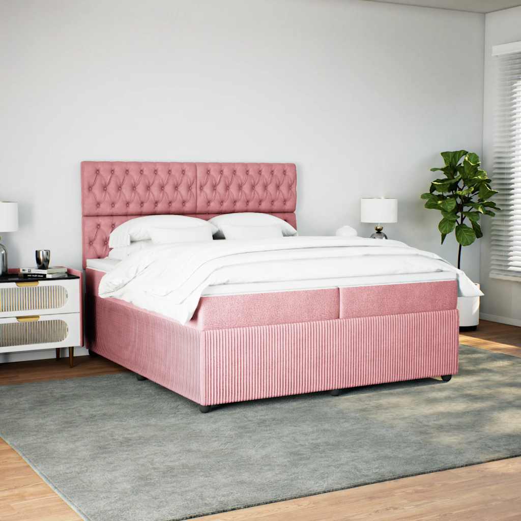 Giroletto a Molle con Materasso Rosa 200x200 cm in Velluto